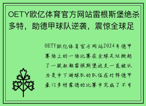 OETY欧亿体育官方网站雷根斯堡绝杀多特，助德甲球队逆袭，震惊全球足坛 - 副本