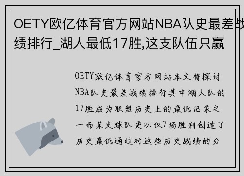 OETY欧亿体育官方网站NBA队史最差战绩排行_湖人最低17胜,这支队伍只赢7场创造传 - 副本