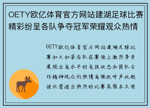 OETY欧亿体育官方网站建湖足球比赛精彩纷呈各队争夺冠军荣耀观众热情高涨